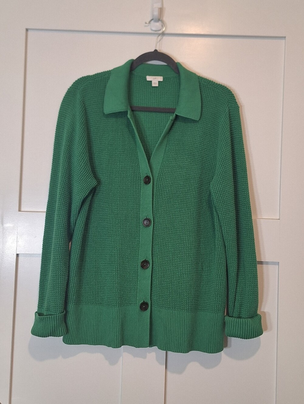 J. Jill Button Down Front Cardigan Collared Stretch Kelly Green Size Large